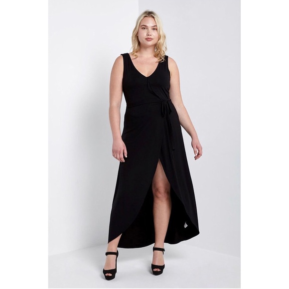 Curvy Black Wrap Front Maxi Dress - Picture 1 of 3